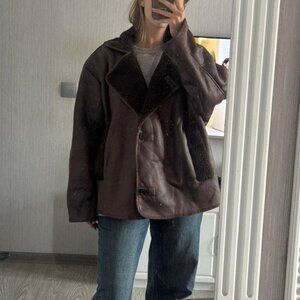 Oversized Faux Suede & Shearling Jacket - Chocolate Brown & Cozy!